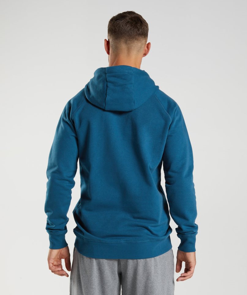 Men's Gymshark Crest Hoodie Blue | NZ 3DOZGA